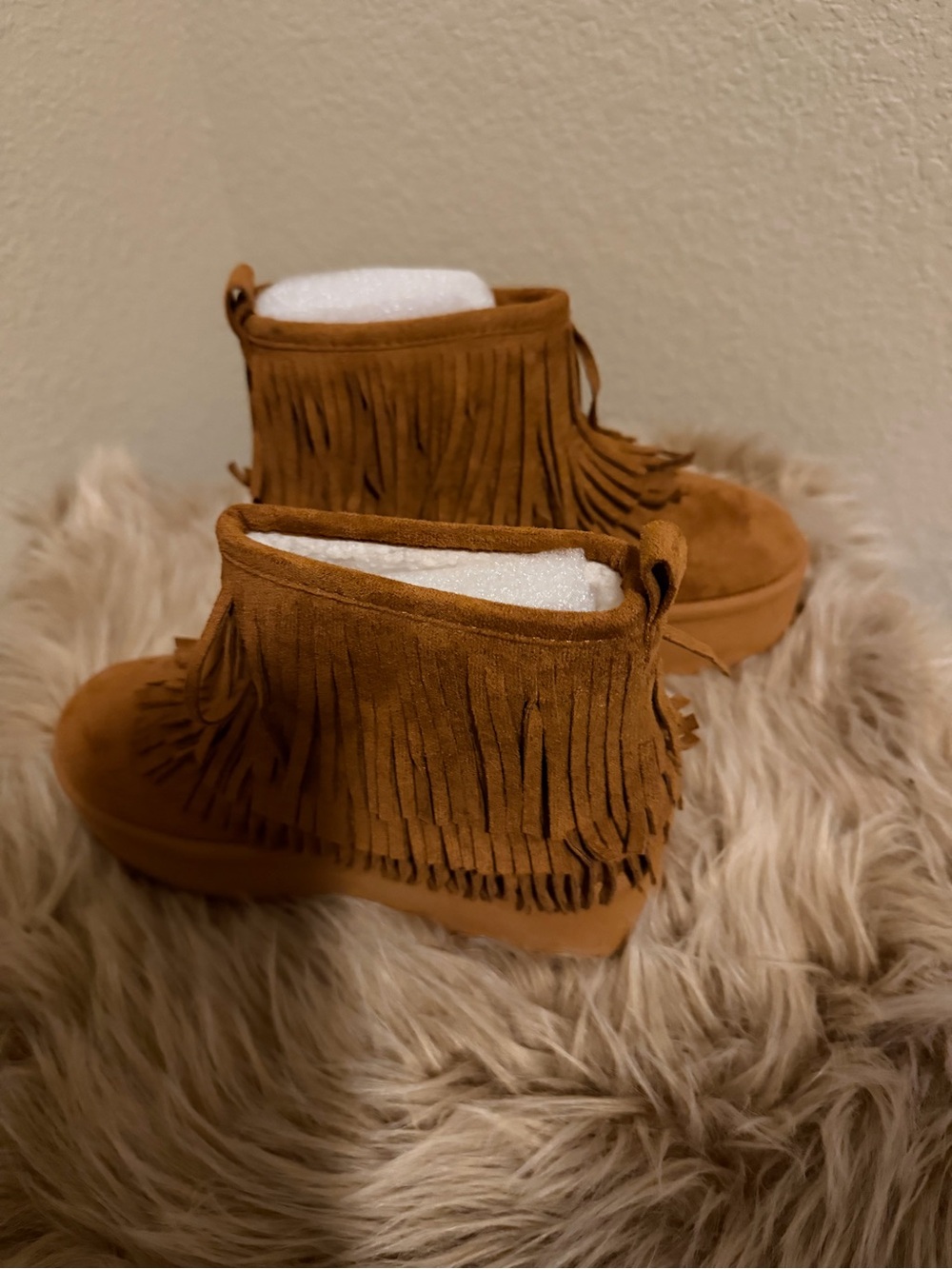 Fringe Platform Ankle Boots - Camel Suede - Picture 2 of 2